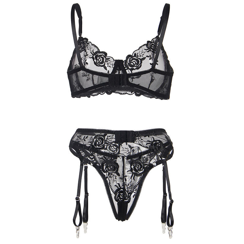 Set Lingerie Floreale Subblime — Reggiseno + Perizoma + Giarrettiera