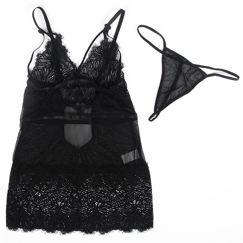 Babydoll in Pizzo con Spalline Regolabili Subblime — Nero S/M