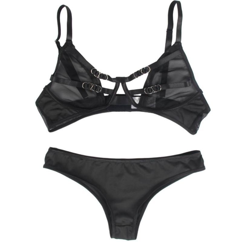 Lingerie Trasparente Subblime — Reggiseno e Strisce, S/M