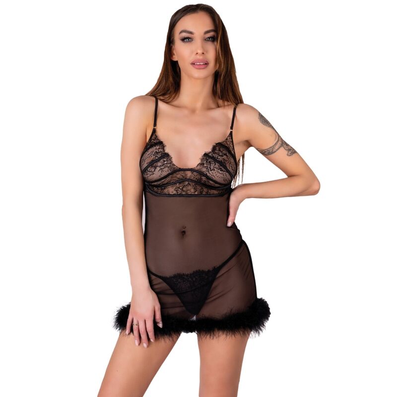 Babydoll in Rete con Perizoma Livco Corsetti Zerunam — Nero