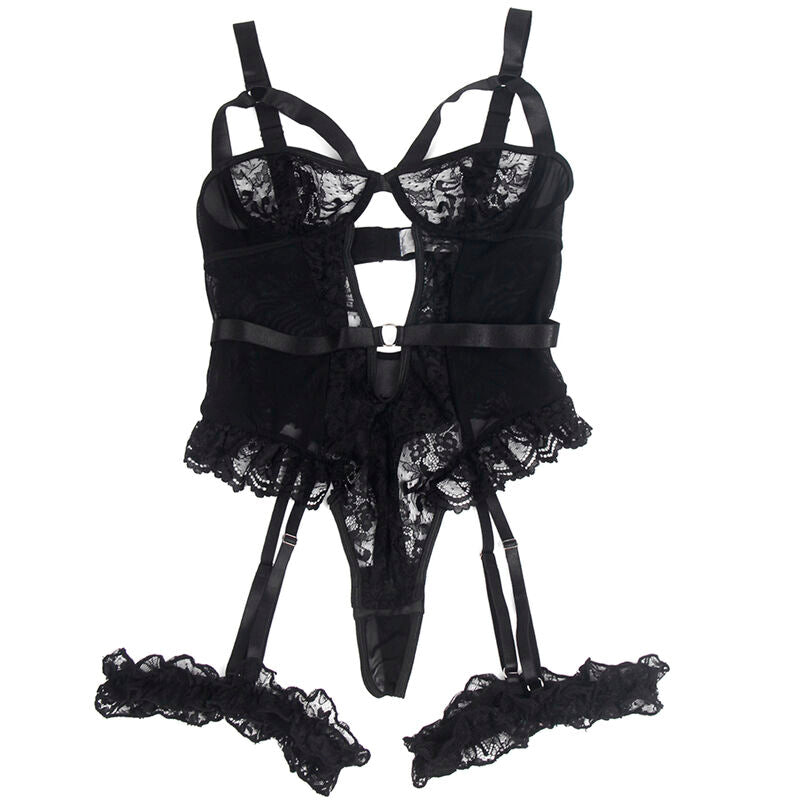 Body Erotico con Giarrettiera Subblime — Pizzo, Nero L/XL