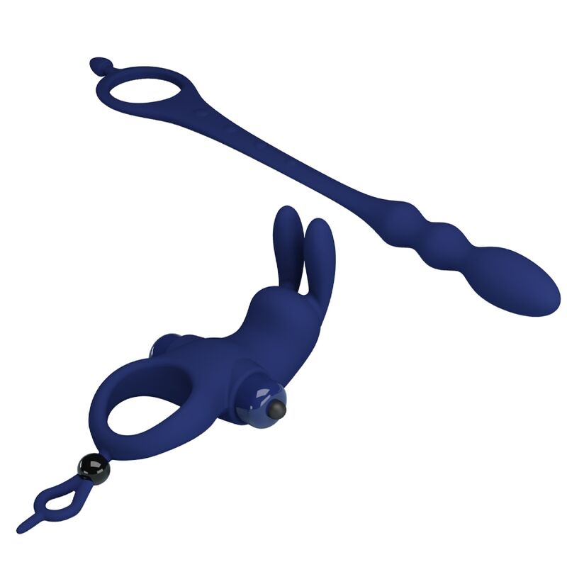 Anello Fallico con Plug Anale Vibrante Pretty Love Ayad — Blu