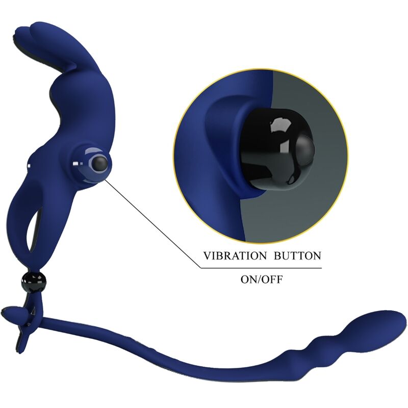 Anello Fallico con Plug Anale Vibrante Pretty Love Ayad — Blu