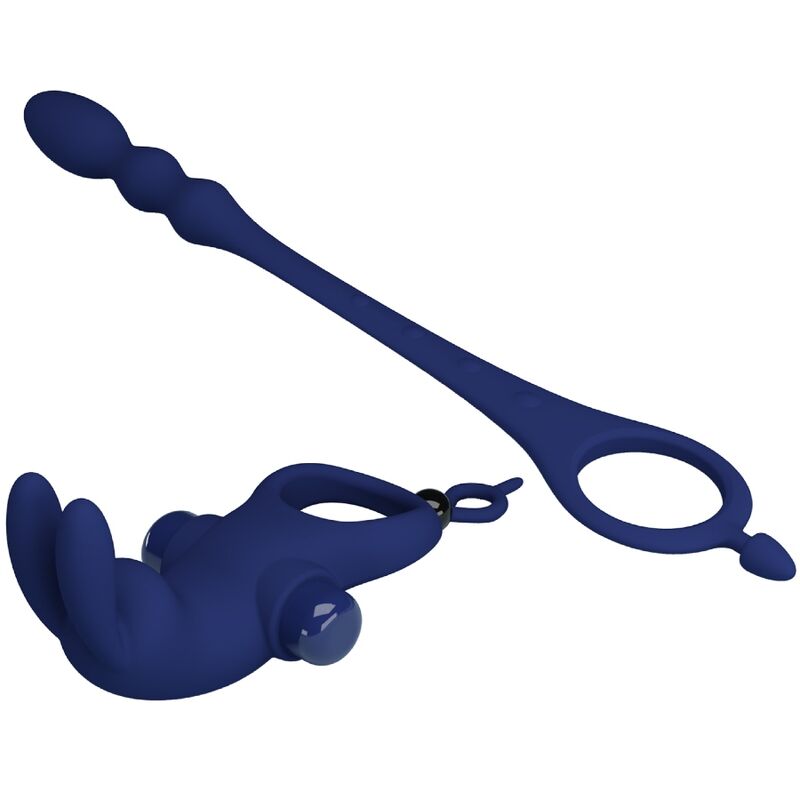 Anello Fallico con Plug Anale Vibrante Pretty Love Ayad — Blu