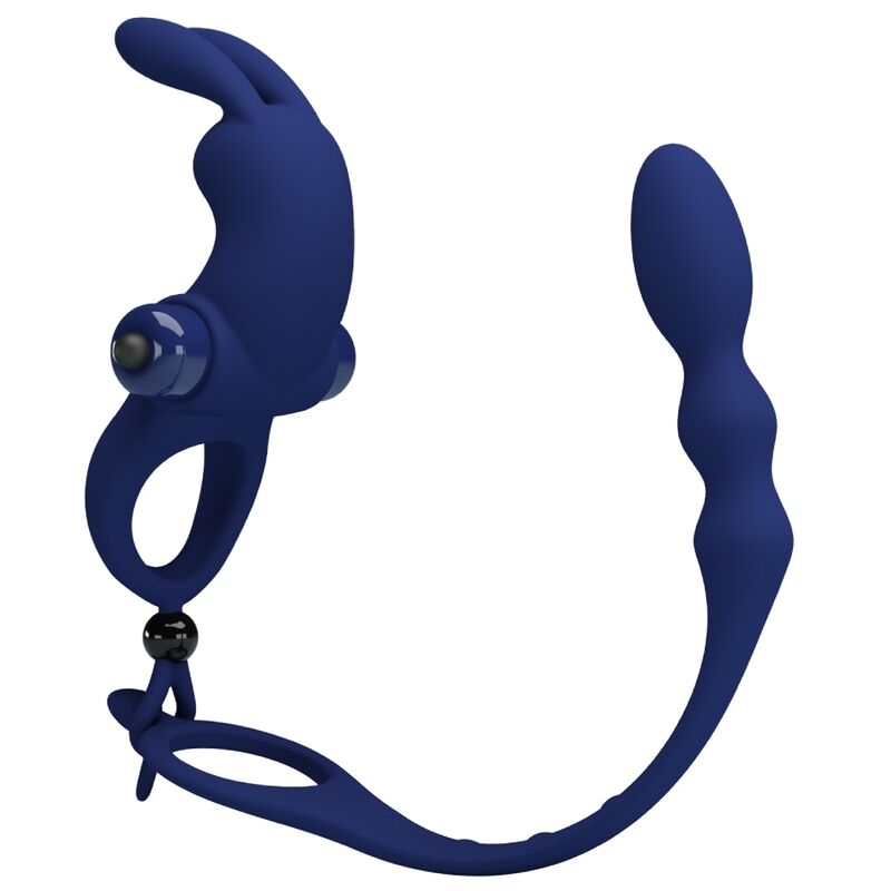 Anello Fallico con Plug Anale Vibrante Pretty Love Ayad — Blu