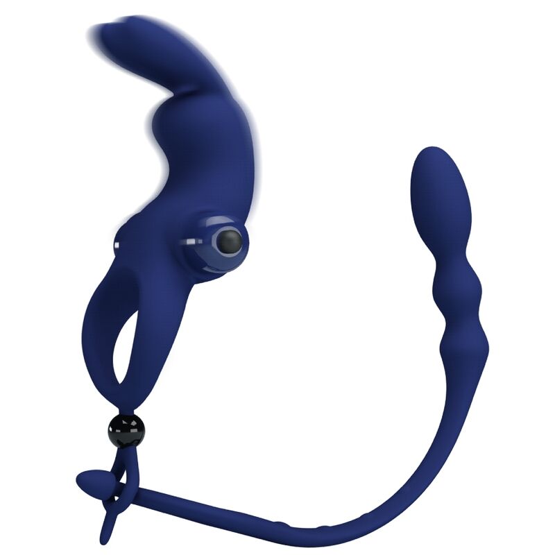 Anello Fallico con Plug Anale Vibrante Pretty Love Ayad — Blu