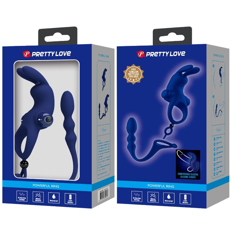 Anello Fallico con Plug Anale Vibrante Pretty Love Ayad — Blu