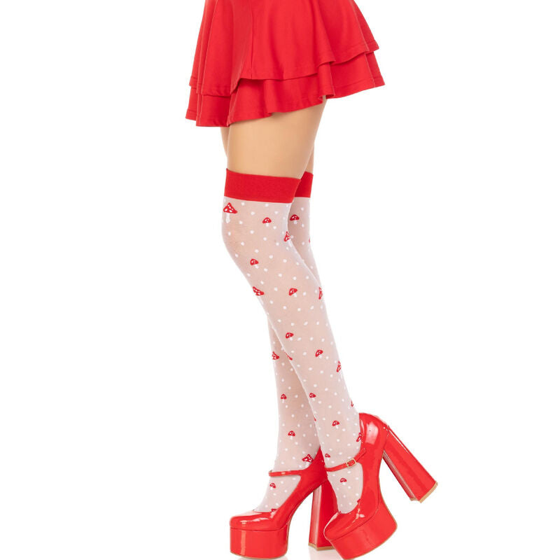 Calze a Coscia con Funghi Leg Avenue — Spandex, Rosso/Bianco