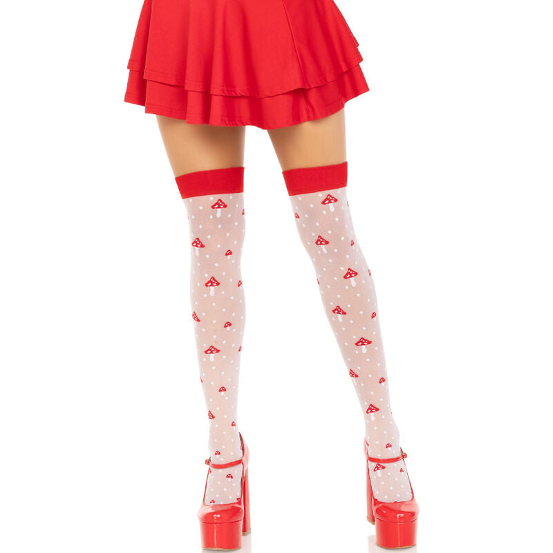 Calze a Coscia con Funghi Leg Avenue — Spandex, Rosso/Bianco