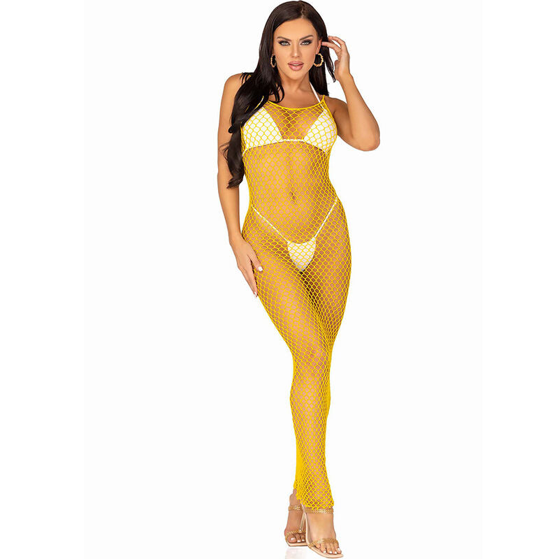 Abito Lungo in Rete con Schiena Scoperta Leg Avenue — Giallo