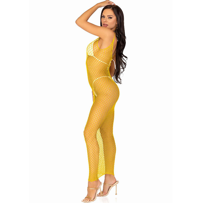 Abito Lungo in Rete con Schiena Scoperta Leg Avenue — Giallo