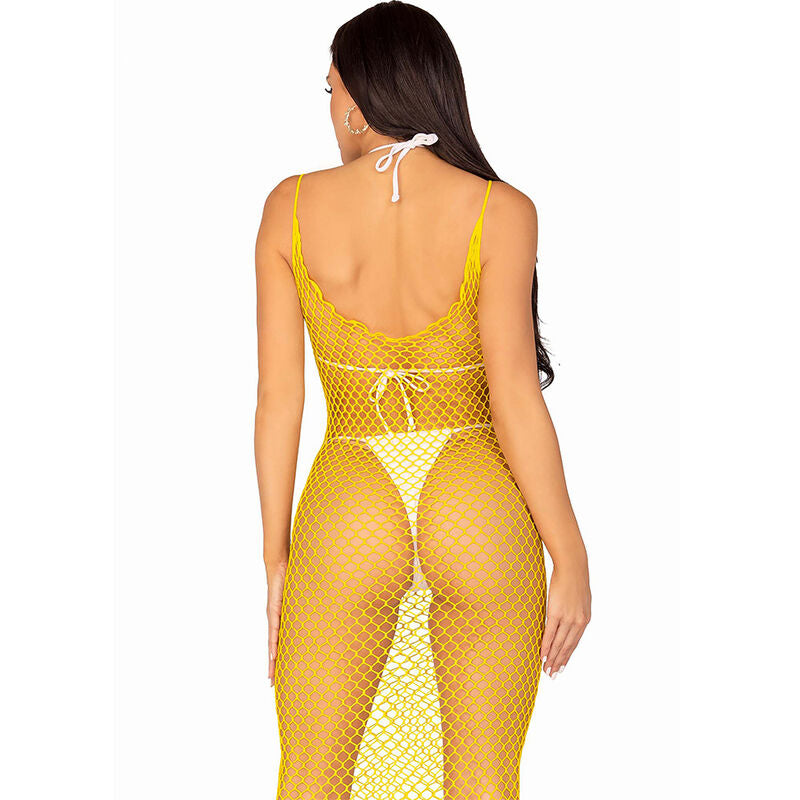 Abito Lungo in Rete con Schiena Scoperta Leg Avenue — Giallo