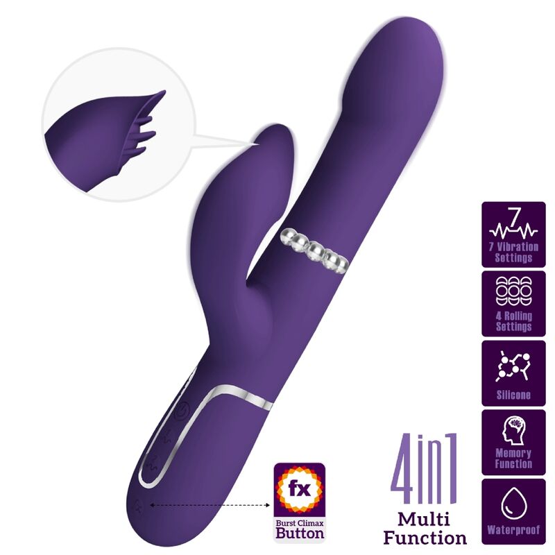 Vibratore Rabbit con Perle Pretty Love Zalin — 4 in 1, Viola