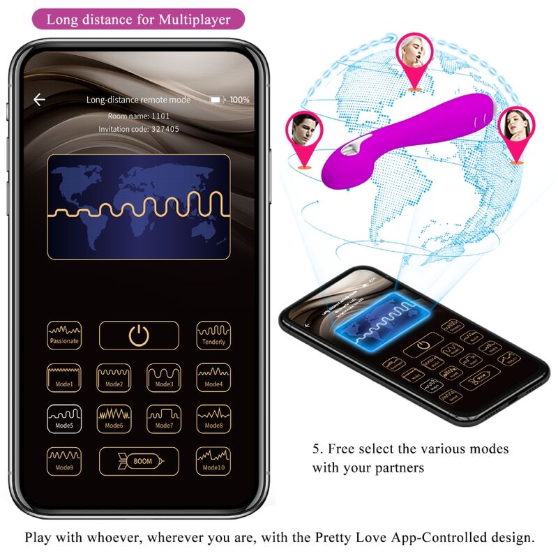 Vibratore Elettrostimolazione APP Pretty Love Hector — Viola