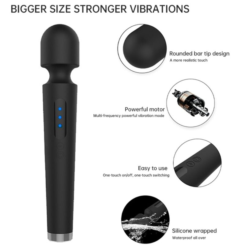 Vibratore Wand Armony X Power Large — 7 Vibrazioni, Nero