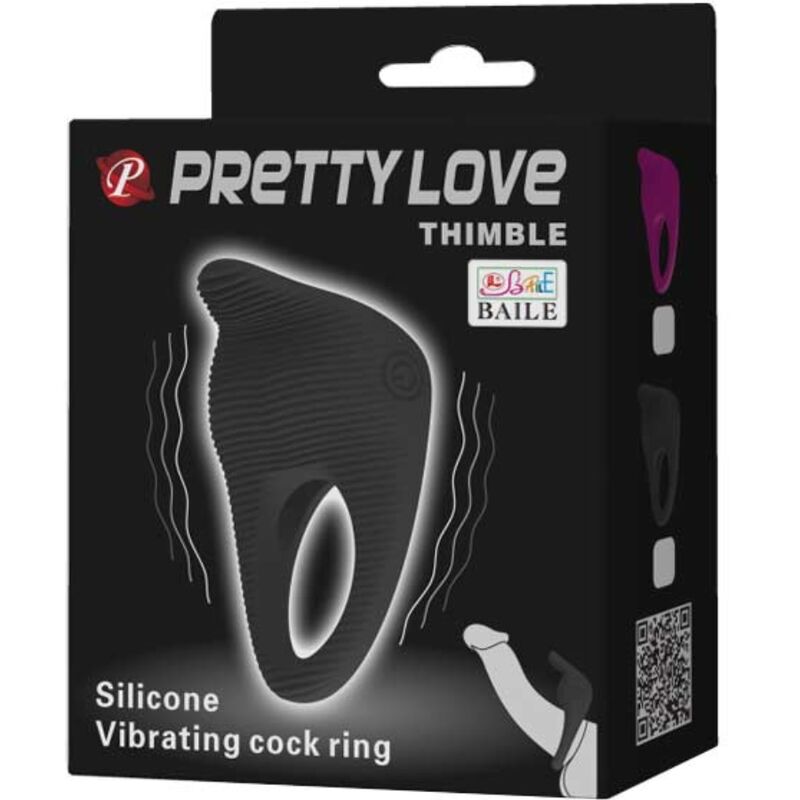 Anello Fallico Vibrante Pretty Love Thimble — Silicone, Nero