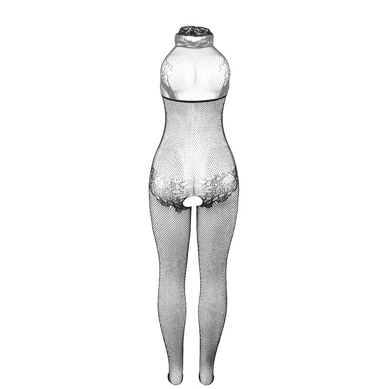 Bodystocking a Rete e Pizzo Subblime 951801 — Collo Alto, Nero