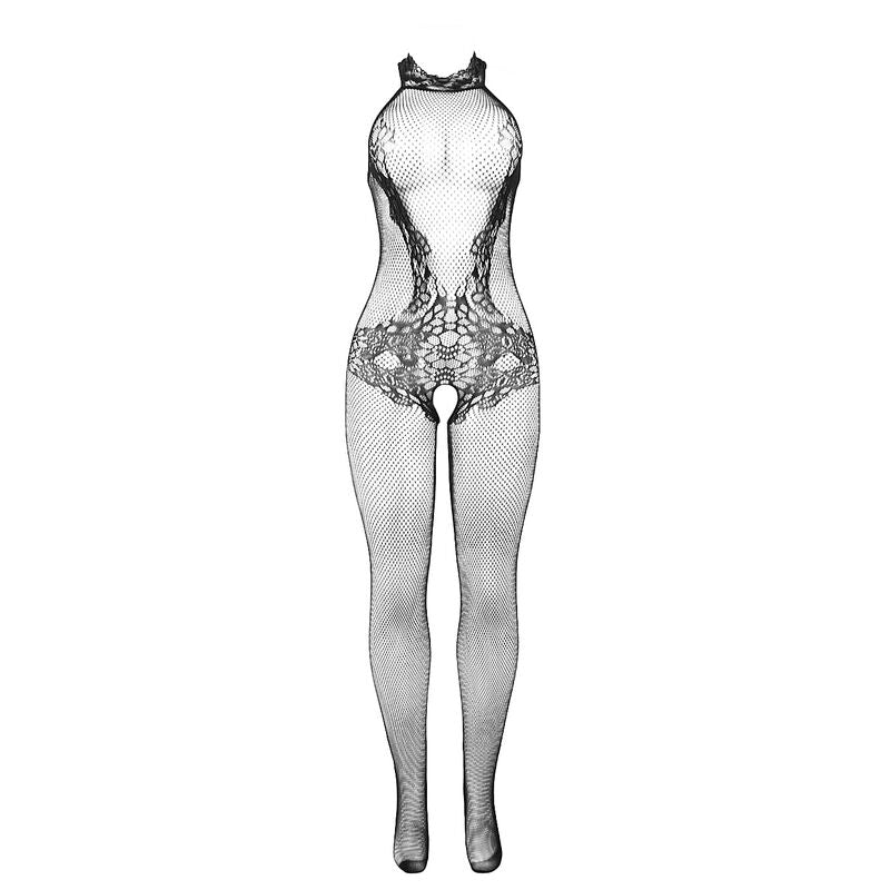 Bodystocking a Rete e Pizzo Subblime 951801 — Collo Alto, Nero