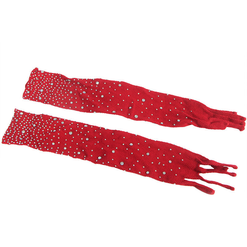 Bodystocking a Rete con Guanti e Strass Subblime — Rosso