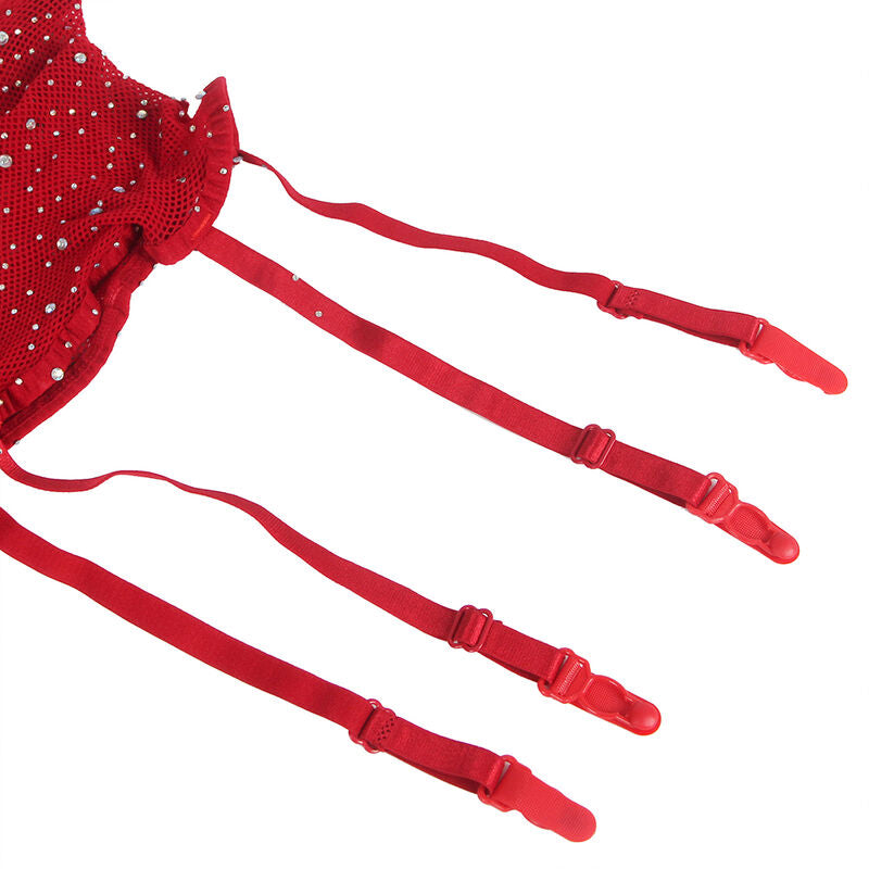 Bodystocking a Rete con Guanti e Strass Subblime — Rosso