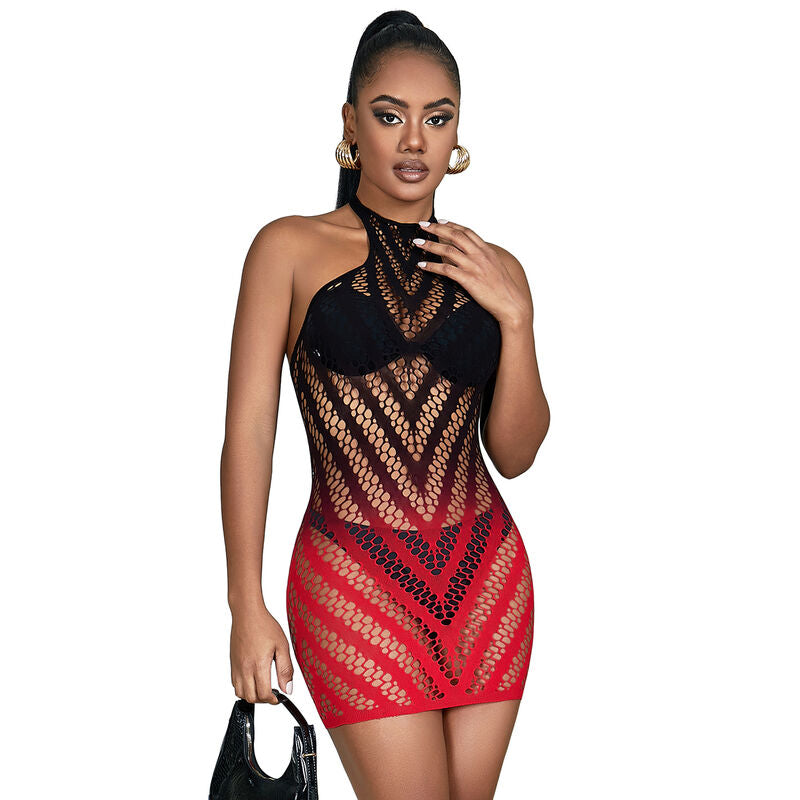 Vestito in Rete Sexy Subblime 952242 — Rosso e Nero, Taglia Unica