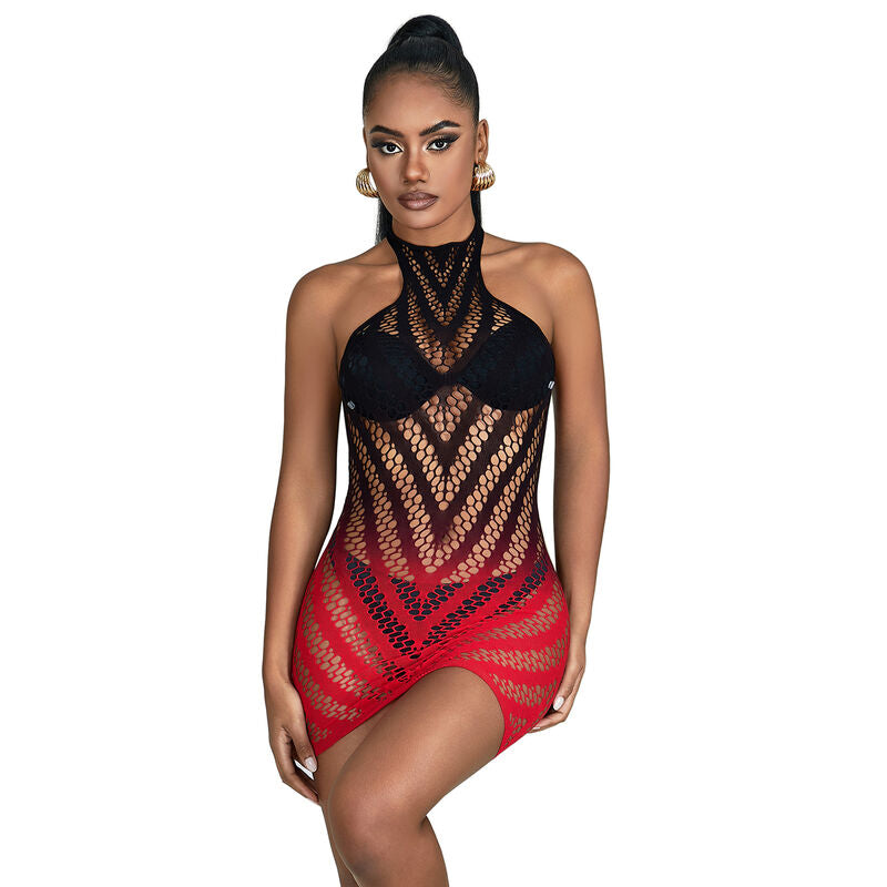 Vestito in Rete Sexy Subblime 952242 — Rosso e Nero, Taglia Unica