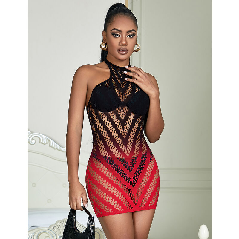 Vestito in Rete Sexy Subblime 952242 — Rosso e Nero, Taglia Unica