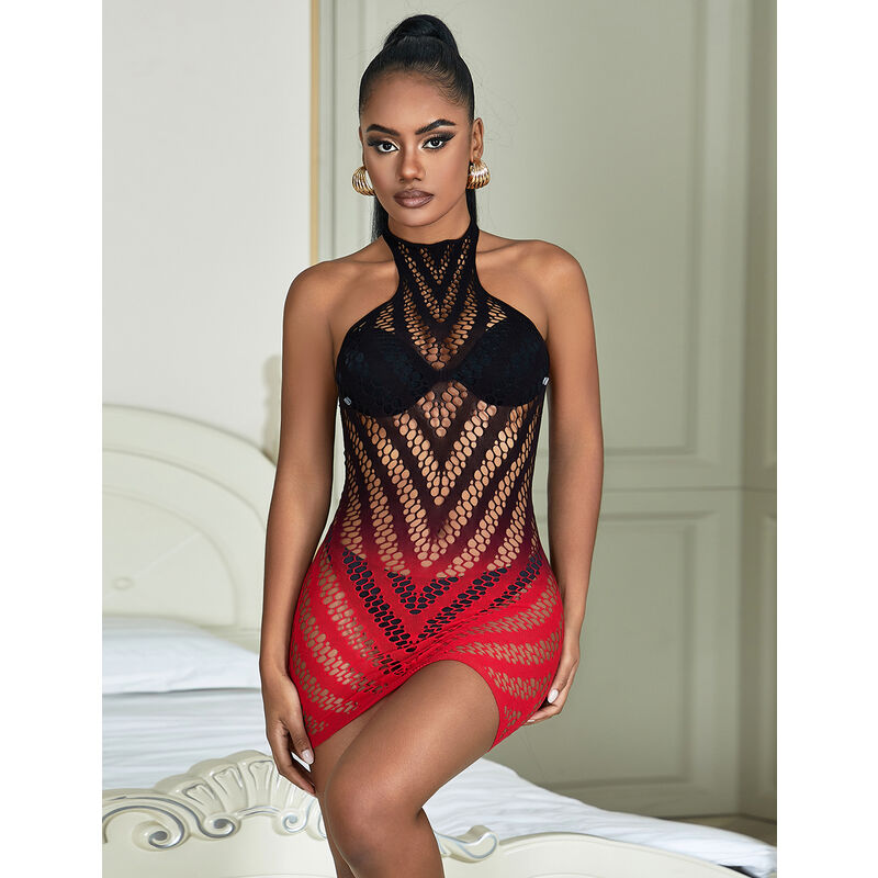 Vestito in Rete Sexy Subblime 952242 — Rosso e Nero, Taglia Unica