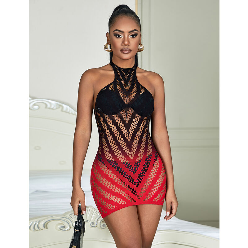 Vestito in Rete Sexy Subblime 952242 — Rosso e Nero, Taglia Unica