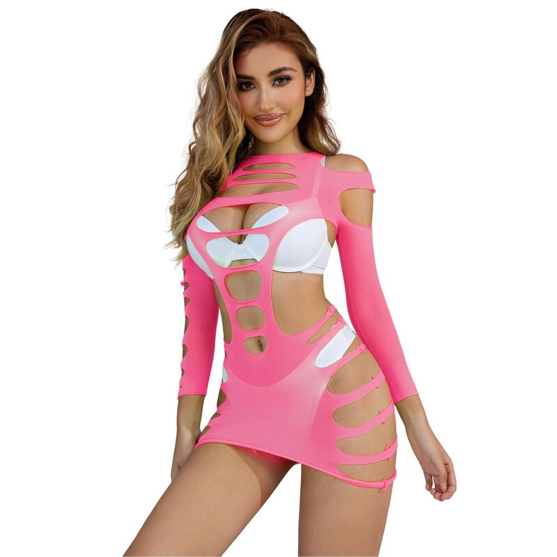Lingerie Sexy a Rete Subblime — Vestito Manica Lunga, Rosa