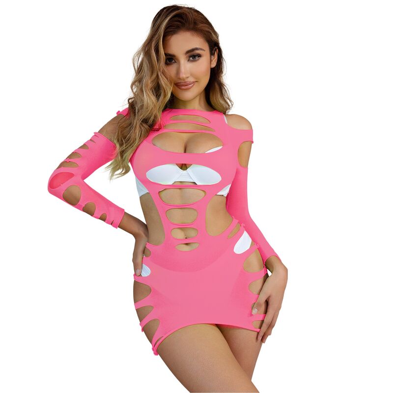 Lingerie Sexy a Rete Subblime — Vestito Manica Lunga, Rosa
