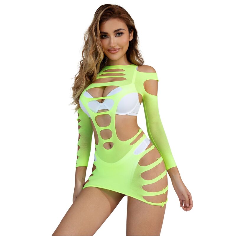 Lingerie Sexy Subblime 952280 — Vestito Rete Manica Lunga Verde