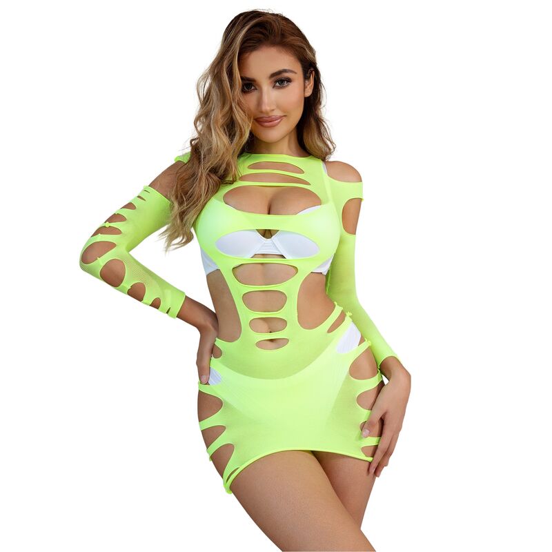 Lingerie Sexy Subblime 952280 — Vestito Rete Manica Lunga Verde