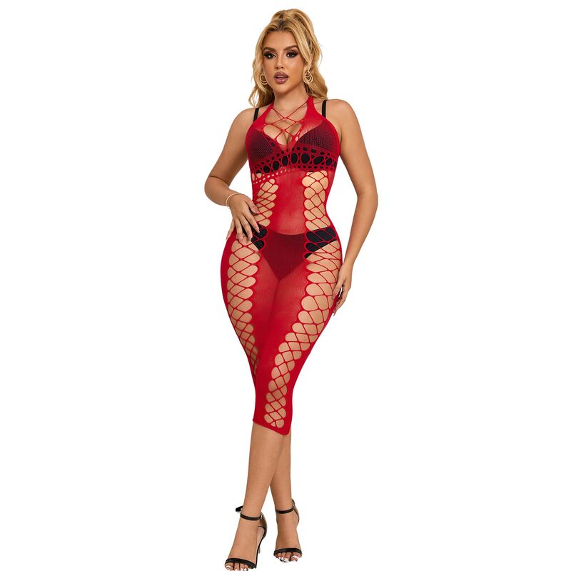 Vestito Lungo a Rete Subblime — Rosso, Taglia Unica