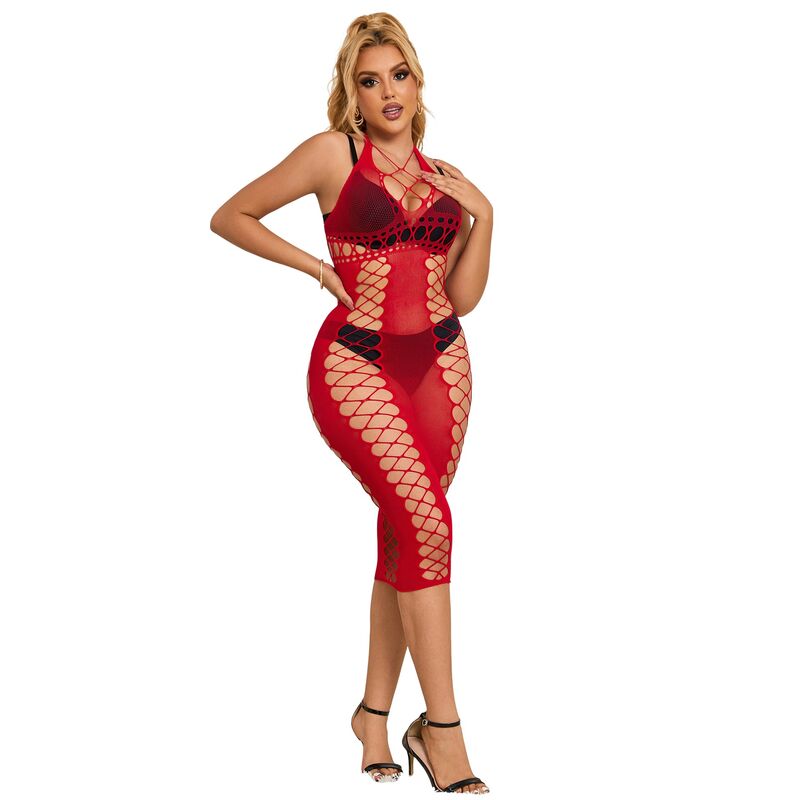 Vestito Lungo a Rete Subblime — Rosso, Taglia Unica