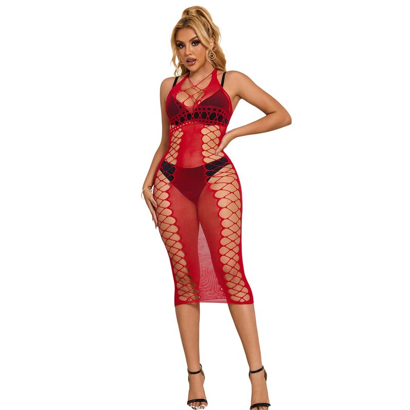 Vestito Lungo a Rete Subblime — Rosso, Taglia Unica