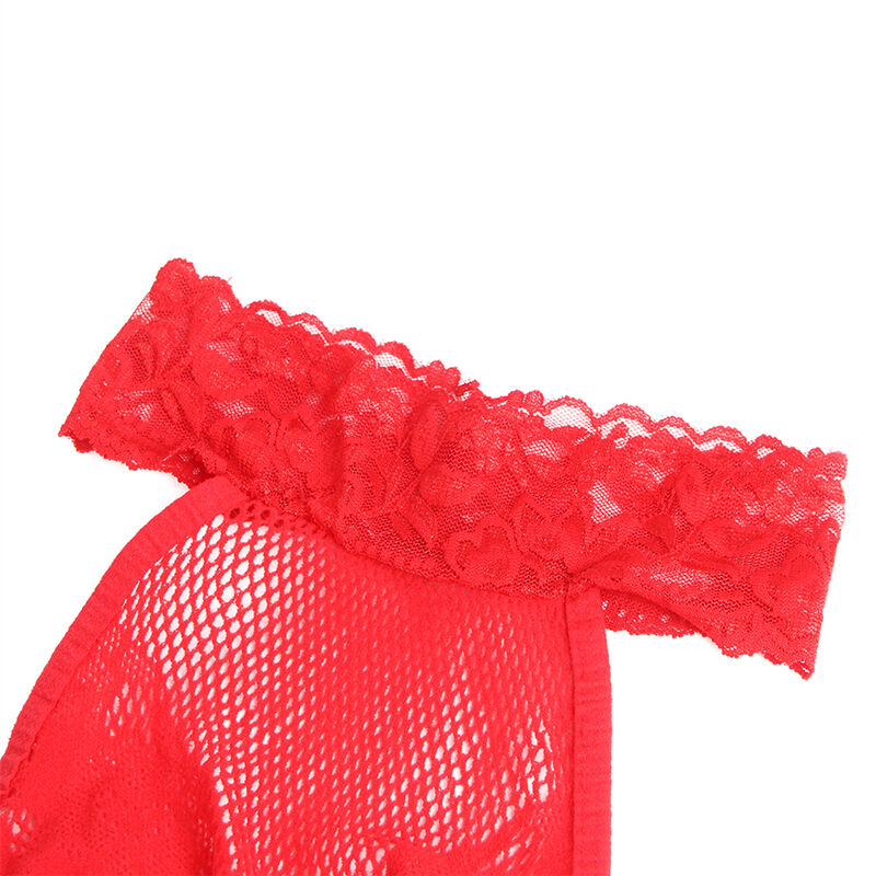 Bodystocking a Rete e Pizzo Subblime — Collo Alto, Rosso