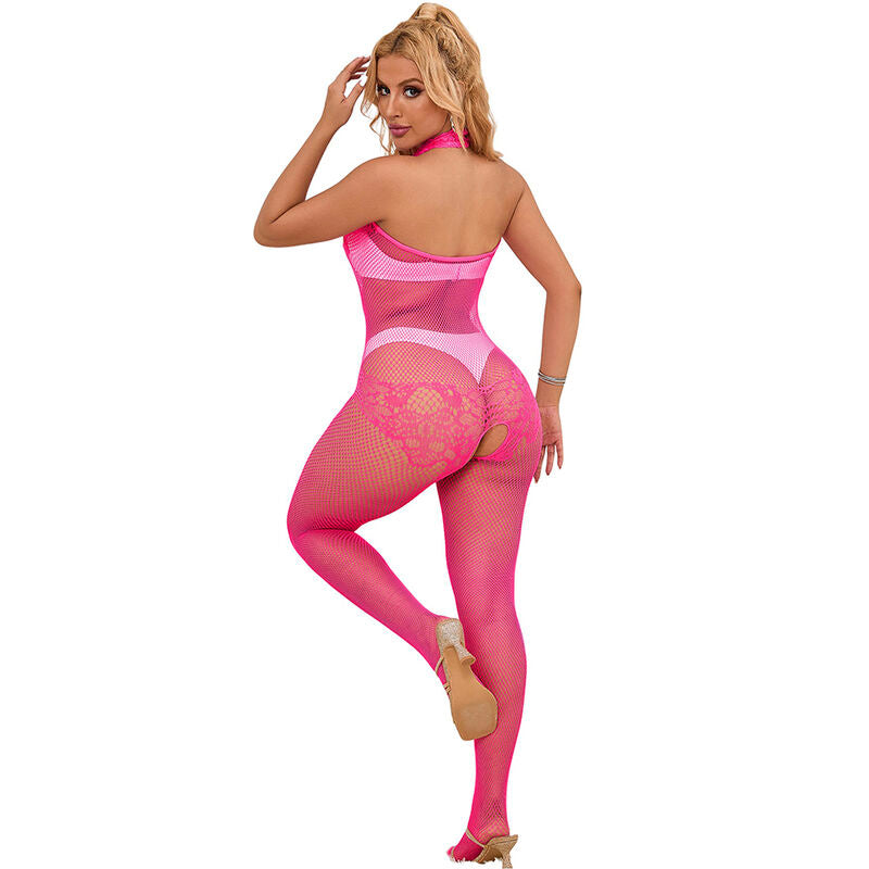 Bodystocking a Rete e Pizzo Subblime 952389 — Collo Alto, Rosa