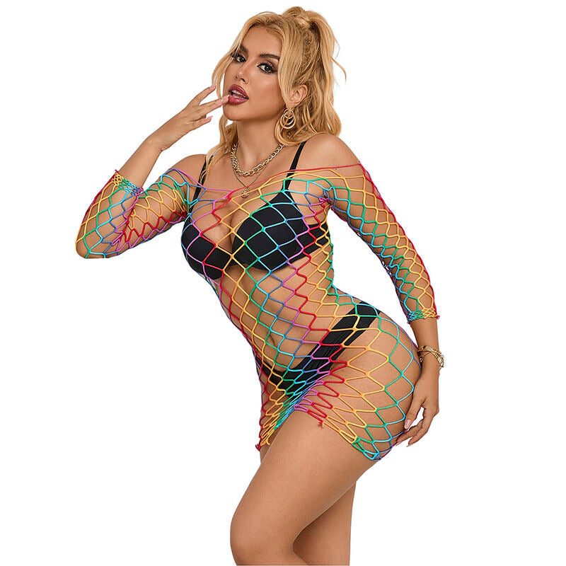 Lingerie a Rete Manica Lunga Subblime — Arcobaleno, Taglia Unica