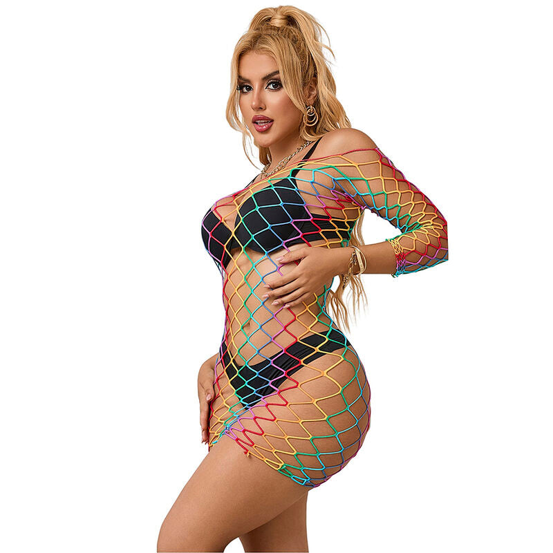 Lingerie a Rete Manica Lunga Subblime — Arcobaleno, Taglia Unica