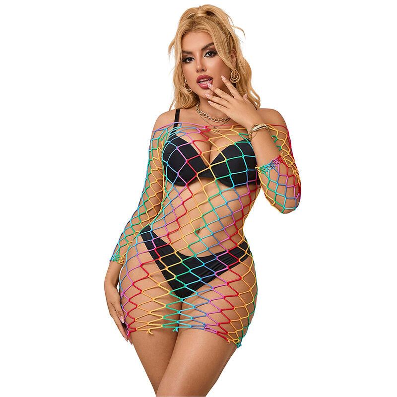 Lingerie a Rete Manica Lunga Subblime — Arcobaleno, Taglia Unica