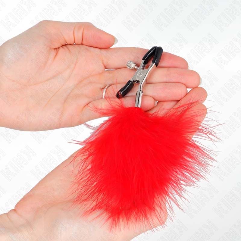 Pinza Capezzoli con Piuma KINK Nipple Grip — Rossa, 7 cm