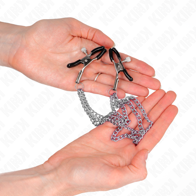 Pinze per Capezzoli con Catene BDSM Kink Nipple Grip — 3 Catene