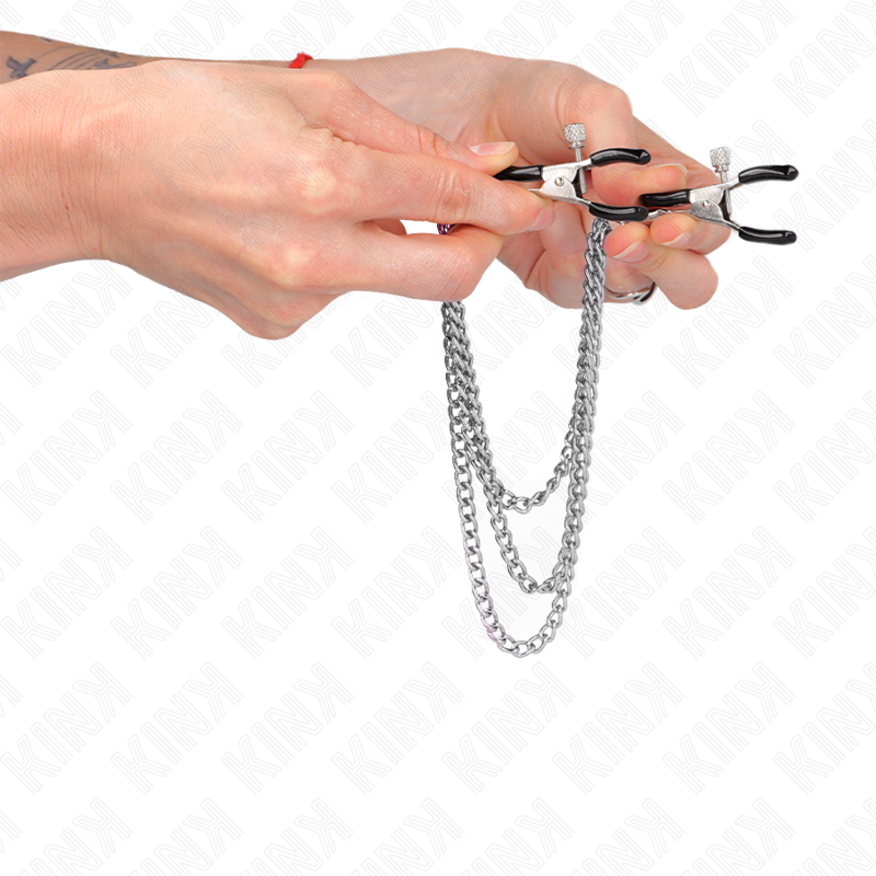 Pinze per Capezzoli con Catene BDSM Kink Nipple Grip — 3 Catene