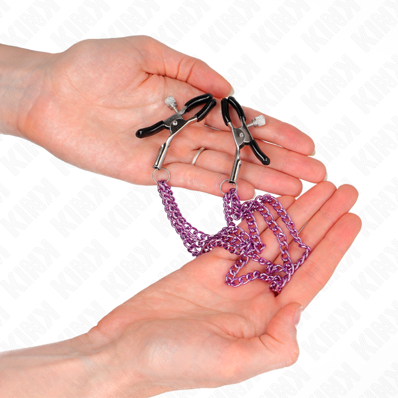 Pinze per Capezzoli BDSM Kink Nipple Grip — 3 Catene, Viola