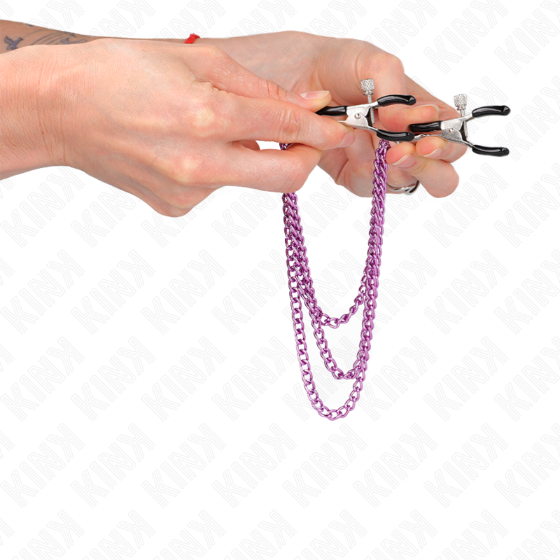 Pinze per Capezzoli BDSM Kink Nipple Grip — 3 Catene, Viola