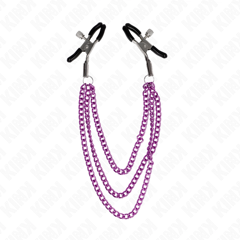 Pinze per Capezzoli BDSM Kink Nipple Grip — 3 Catene, Viola