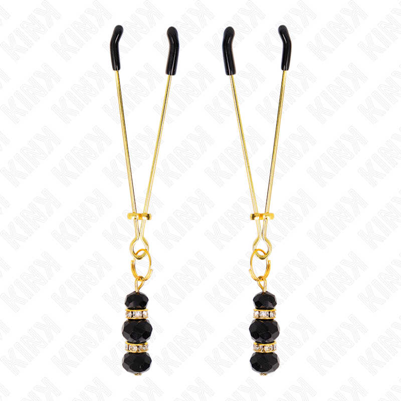 Pinze per Capezzoli BDSM Kink — Oro con Perline Vetro, 7 cm