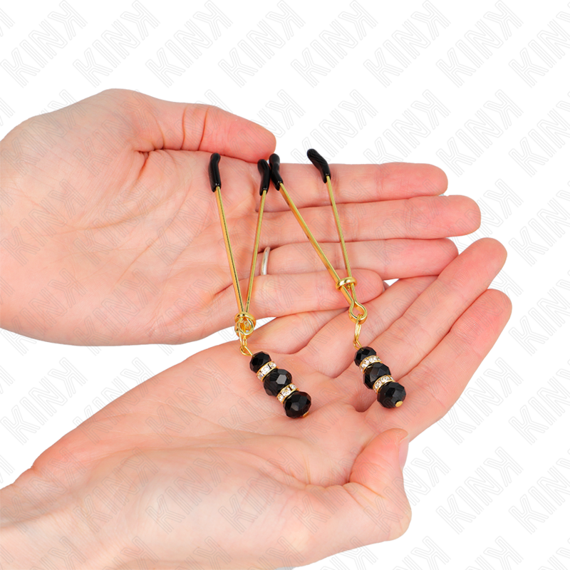 Pinze per Capezzoli BDSM Kink — Oro con Perline Vetro, 7 cm