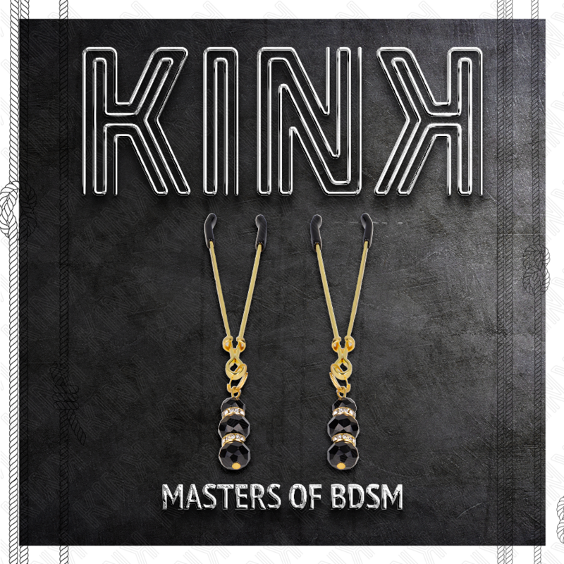 Pinze per Capezzoli BDSM Kink — Oro con Perline Vetro, 7 cm